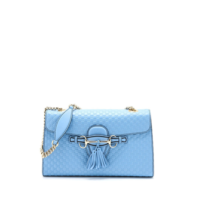 GUCCI EMILY CHAIN SHOULDER BAG CALFSKIN LIGHT BLUE SHW