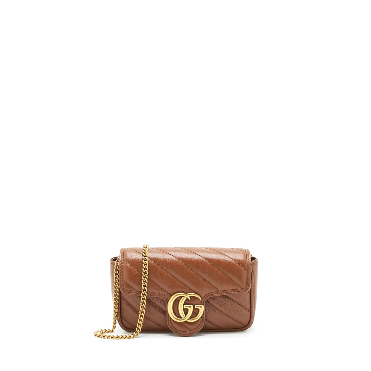 GUCCI GG MARMONT MATELASSE SUPER MINI BAG BROWN GHW