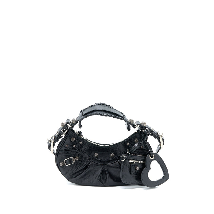 BALENCIAGA LE CAGOLE XS SHOULDER BAG ARENA LAMBSKIN BLACK SHW