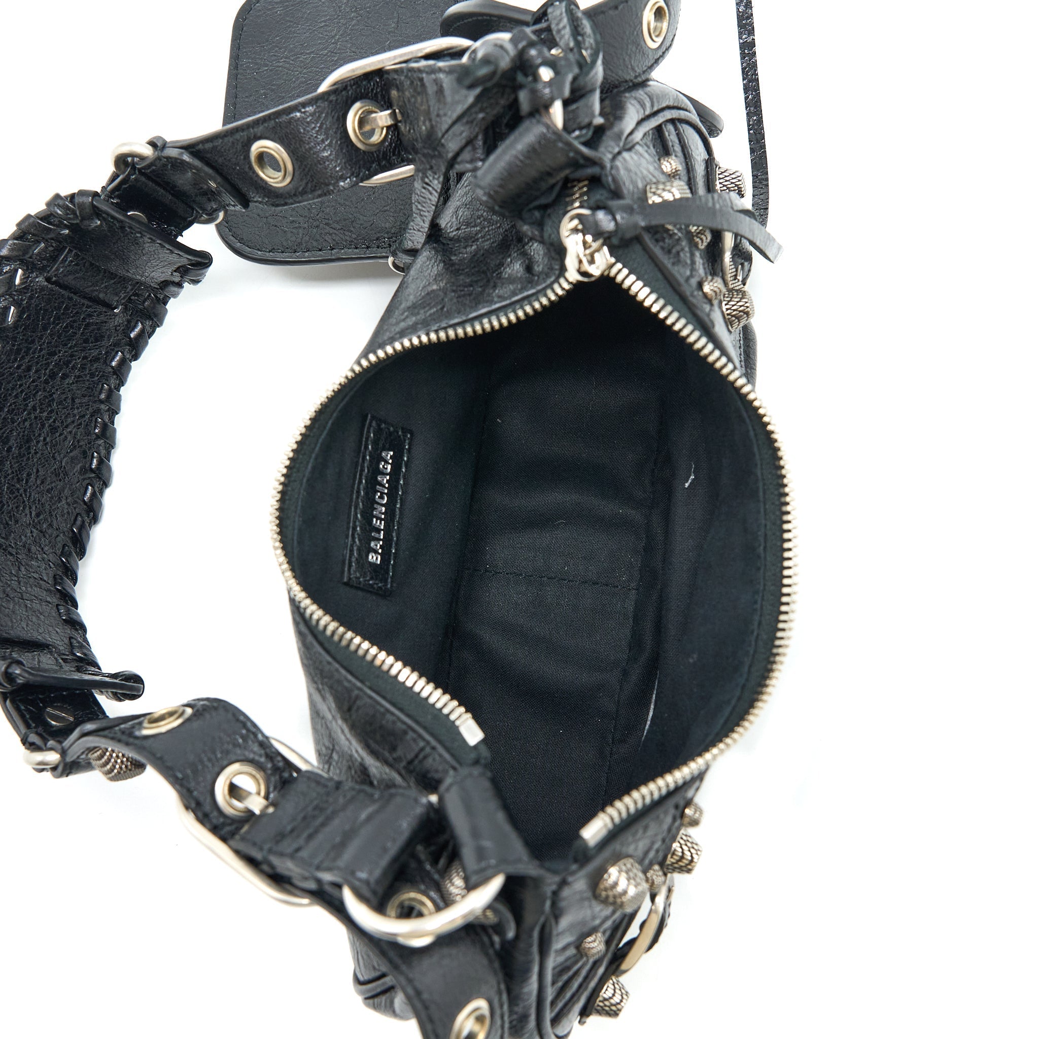 BALENCIAGA LE CAGOLE XS SHOULDER BAG ARENA LAMBSKIN BLACK SHW