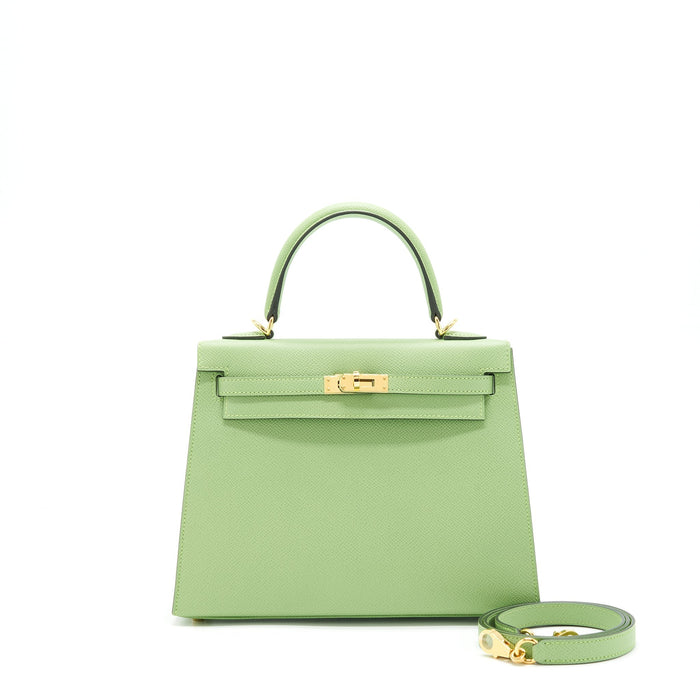 HERMES KELLY 25 SELLIER EPSOM VERT CRIQUET GHW