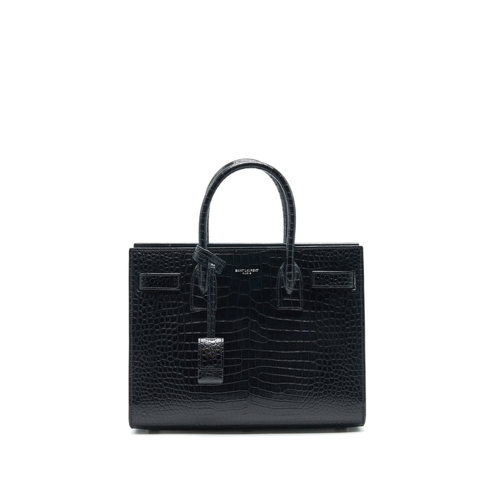 SAINT LAURENT SAC DE JOUR BABY IN CROC EMBOSSED LEATHER BLACK SHW