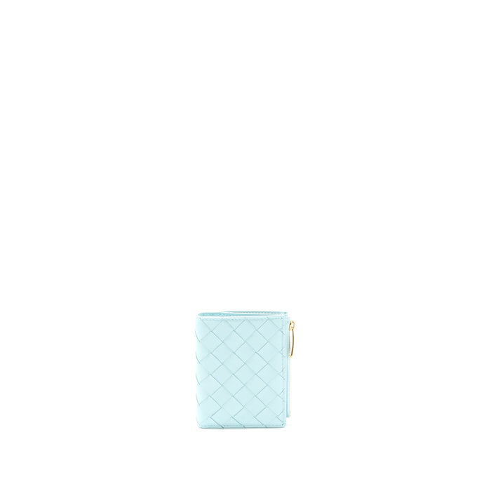 BOTTEGA VENETA BI-FOLD ZIP WALLET LAMBSKIN LIGHT BLUE GHW