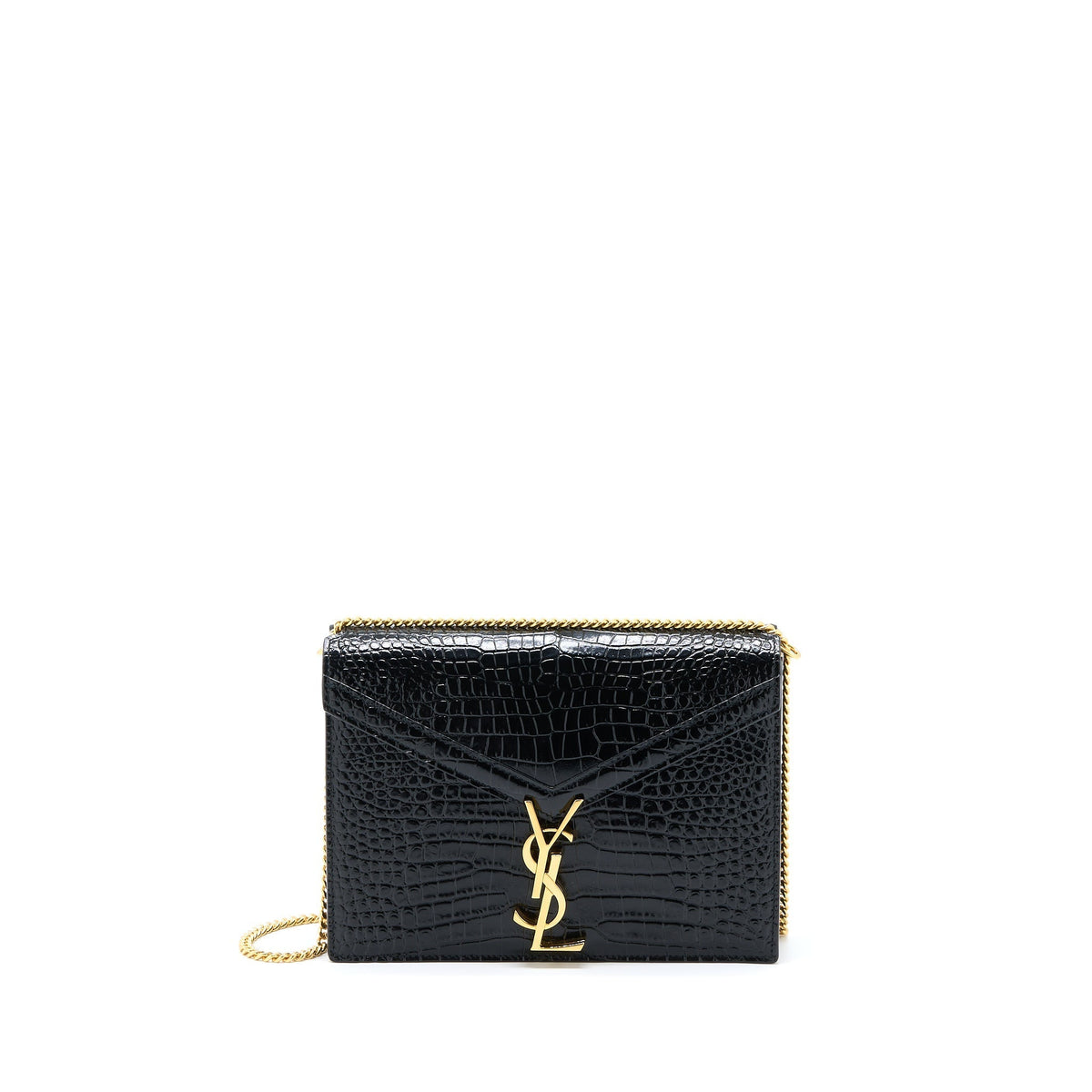 SAINT LAURENT CASSANDRA CHAIN BAG CROC EMBOSSED LEATHER BLACK GHW