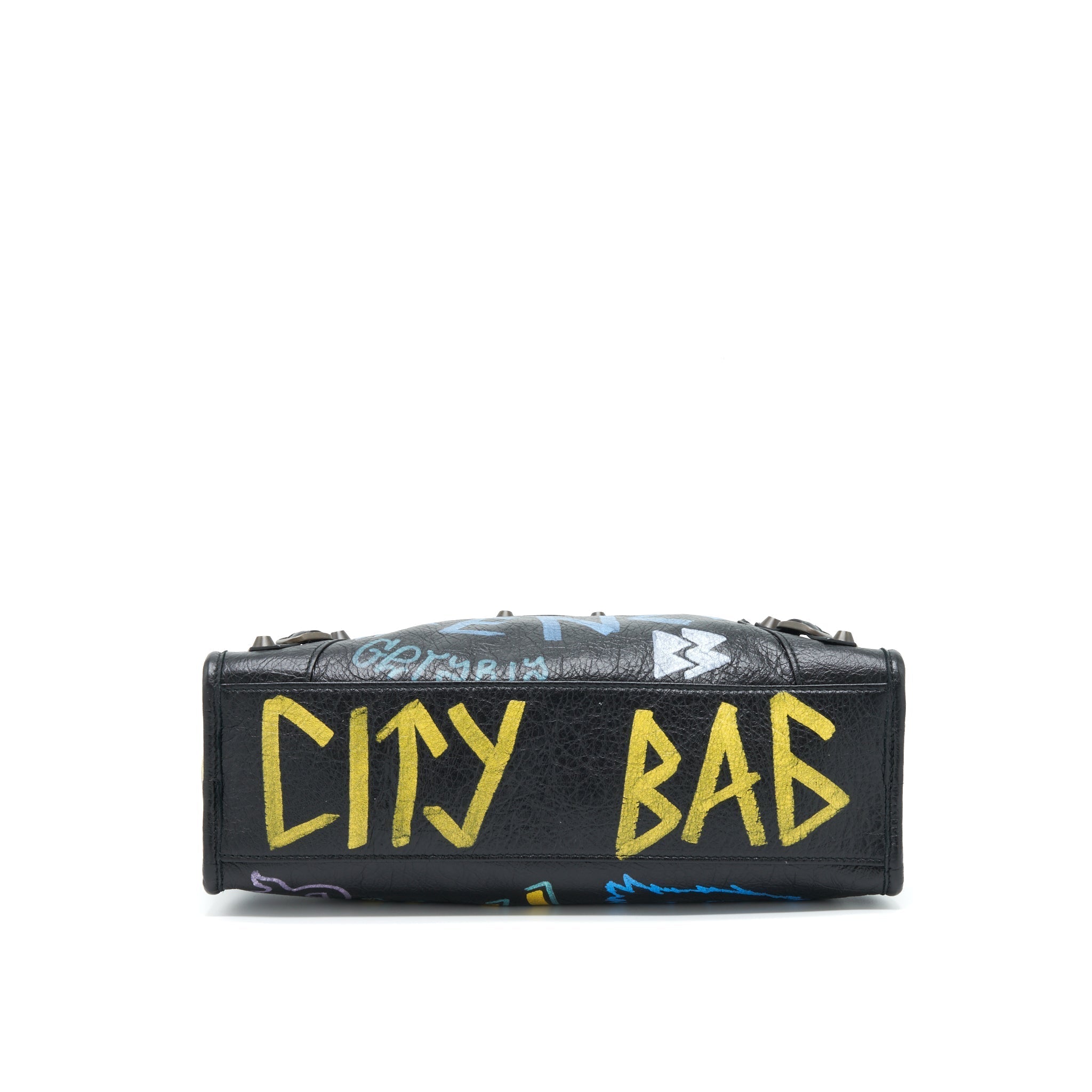 BALENCIAGA CITY BAG BLACK WITH MULTICOLOUR GRAFFITI RUTHENIUM HARDWARE