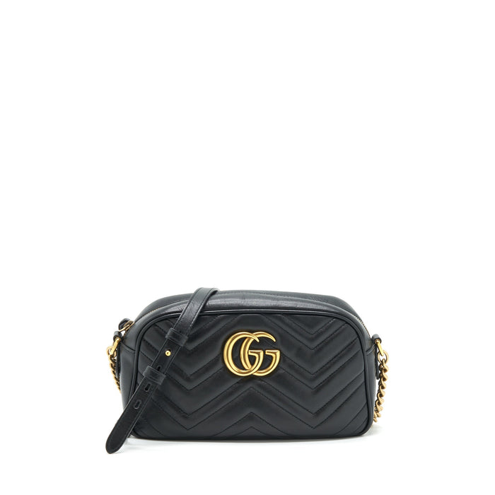 GUCCI GG MARMONT SMALL MATELASSE SHOULDER BAG BLACK GHW