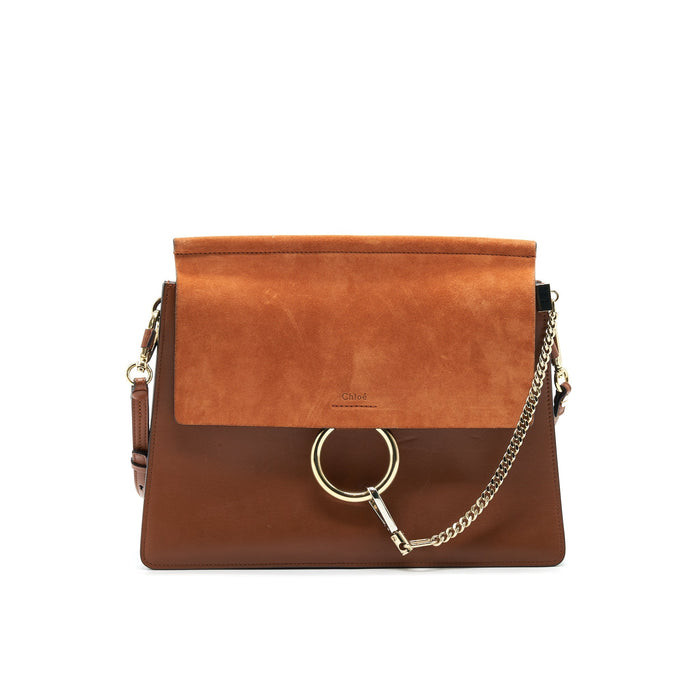 CHLOE FAYE SHOULDER BAG IN SUEDE LEATHER AND CALFSKIN BROWN