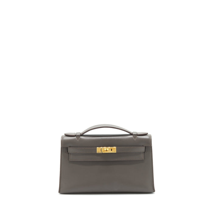 HERMES KELLY POCHETTE SWIFT 8F GRIS ETAIN GHW