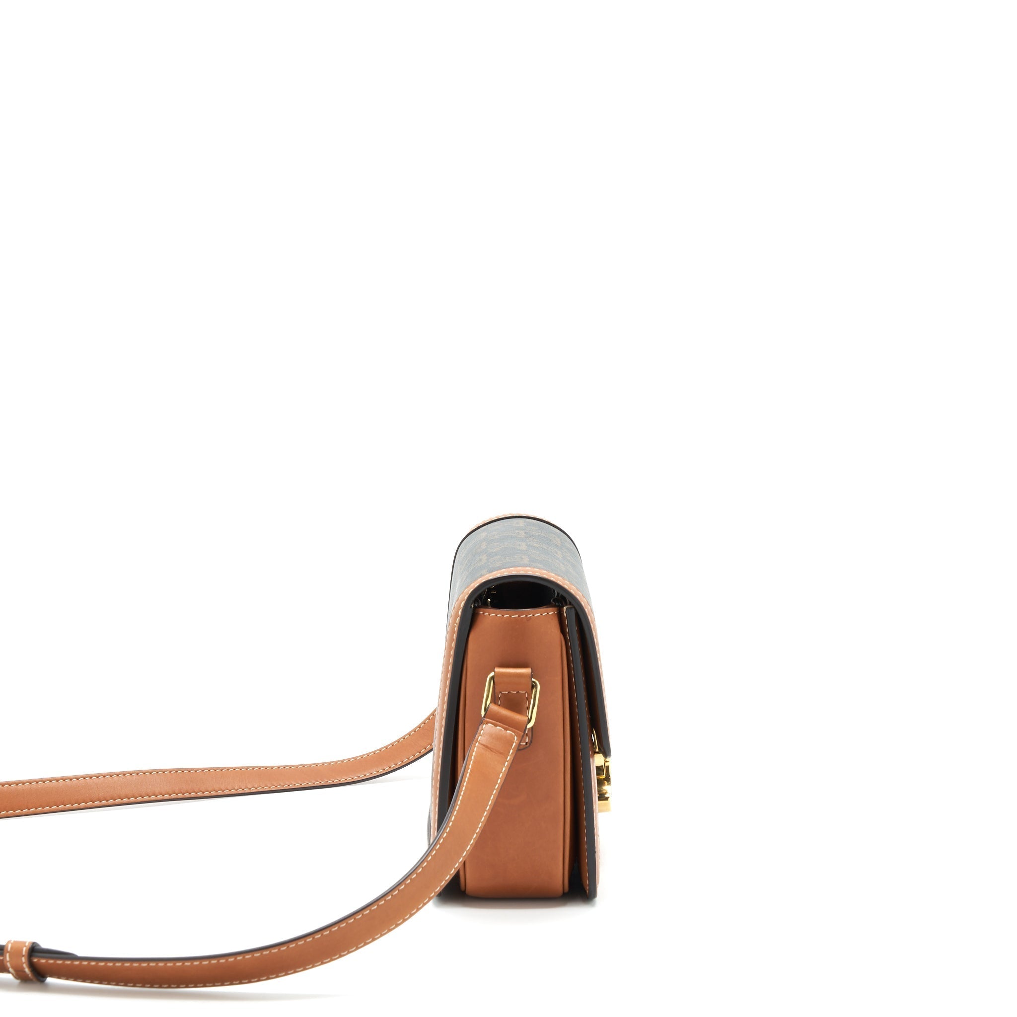 CELINE TEEN TRIOMPHE BAG IN TRIOMPHE CANVAS AND CALFSKIN TAN