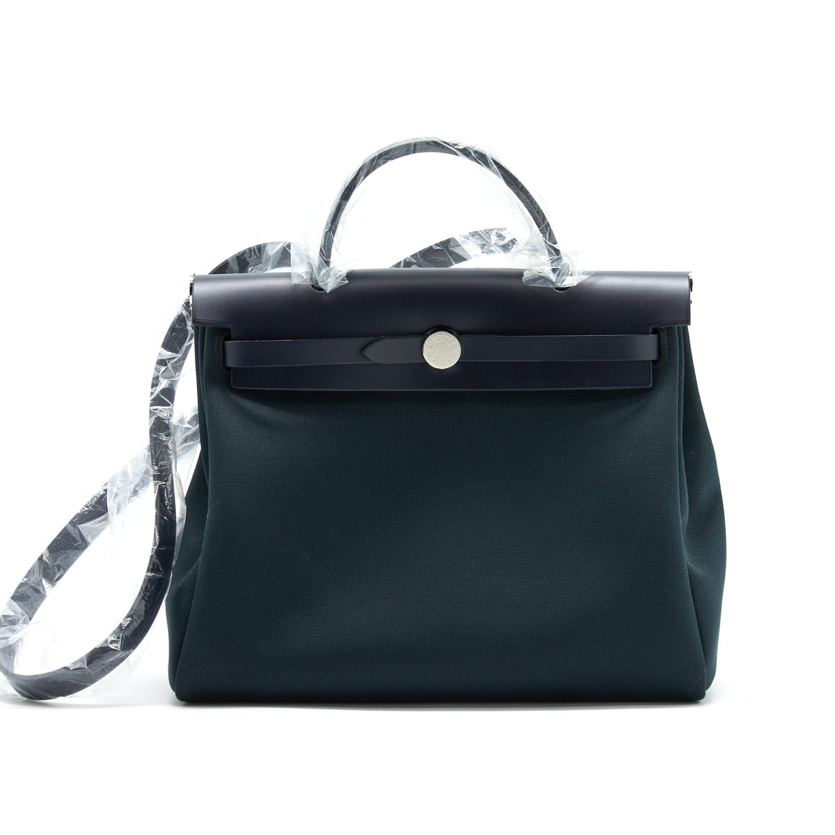 HERMES HERBAG 31 ZIP BAG VERT CYPRES/VERT OLIVE / BLUE INDIGO SHW