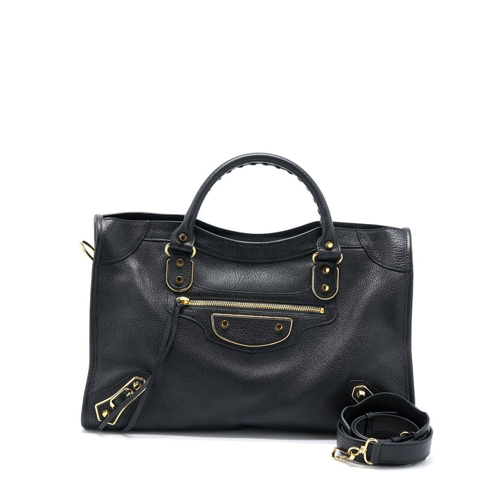 BALENCIAGA EDGE CITY BAG GOATSKIN BLACK GHW