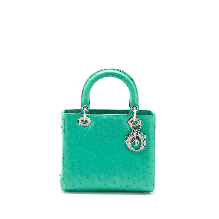 DIOR MEDIUM LADY DIOR OSTRICH GREEN SHW