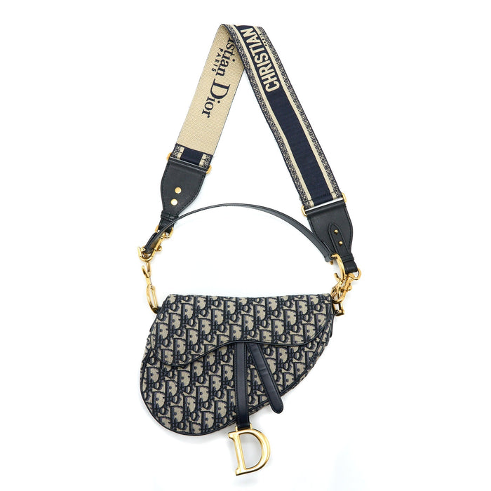 DIOR SADDLE BAG WITH REMOVABLE SHOULDER STRAP OBLIQUE EMBROIDERY BLUE GHW