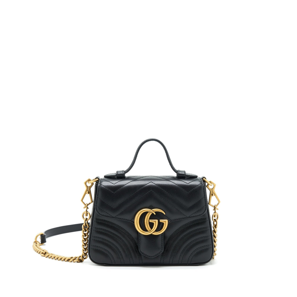 GUCCI GG MARMONT MINI TOP HANDLE BAG BLACK GHW