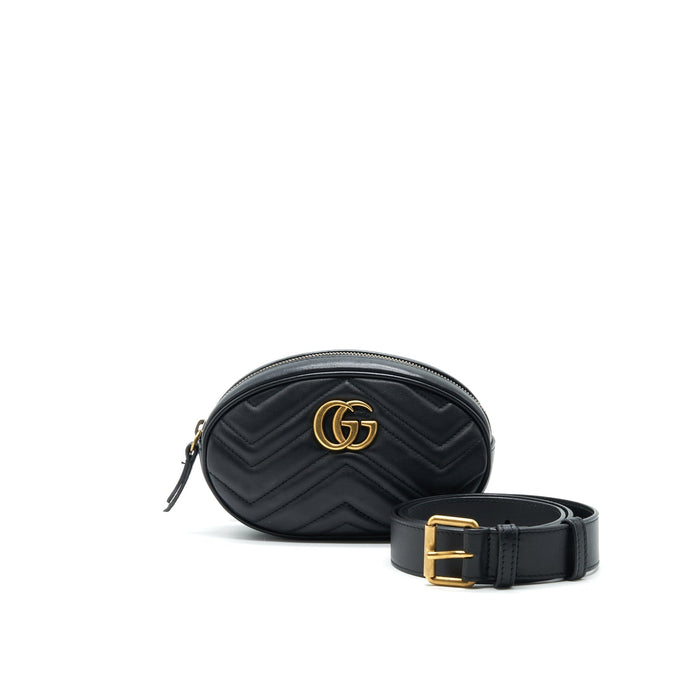 GUCCI GG MARMONT MATELASSE LEATHER BELT BAG IN BLACK 85CM