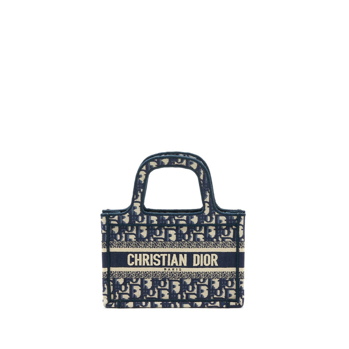 DIOR MINI BOOK TOTE BLUE OBLIQUE EMBROIDERY