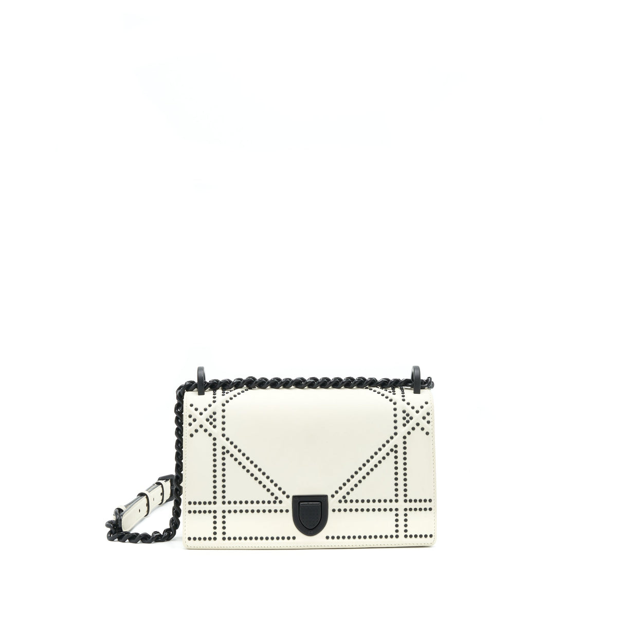 DIOR SMALL DIORAMA STUDDED WHITE WITH BLACK HARDWARE