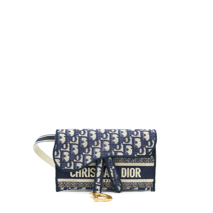 DIOR SADDLE SLIM POUCH BLUE DIOR OBLIQUE EMBROIDERY