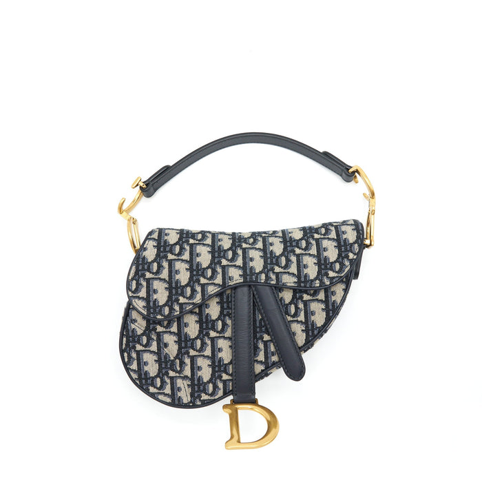 DIOR MINI SADDLE BLUE OBLIQUE GHW