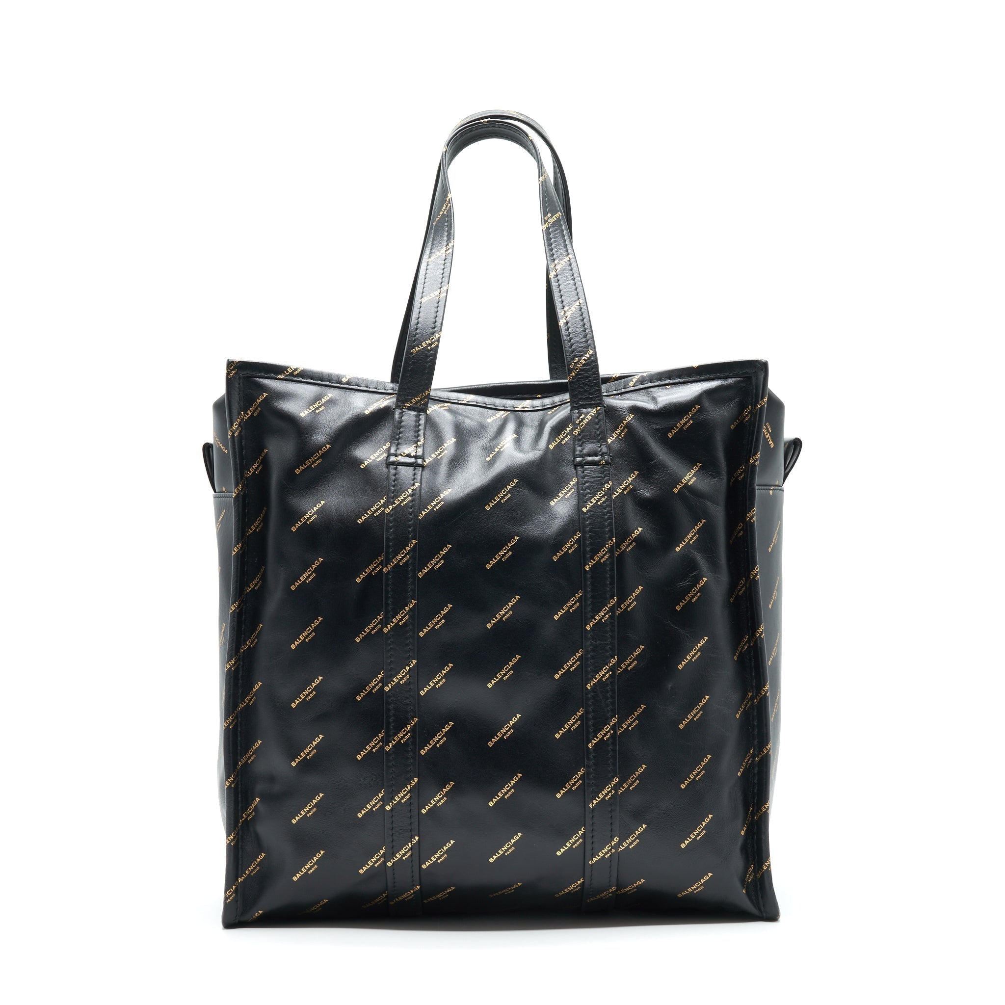 BALENCIAGA LOGO PRINTED BAZAR SHOPPER M LEATHER BAG