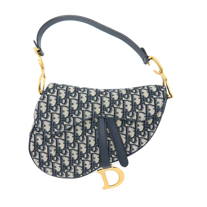 DIOR MEDIUM DIOR SADDLE BAG BLUE DIOR OBLIQUE JACQUARD GHW