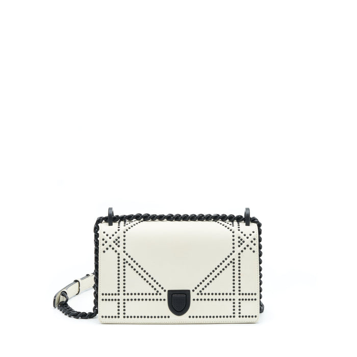 DIOR SMALL STUDDED DIORAMA WHITE WITH BLACK HARDWARE