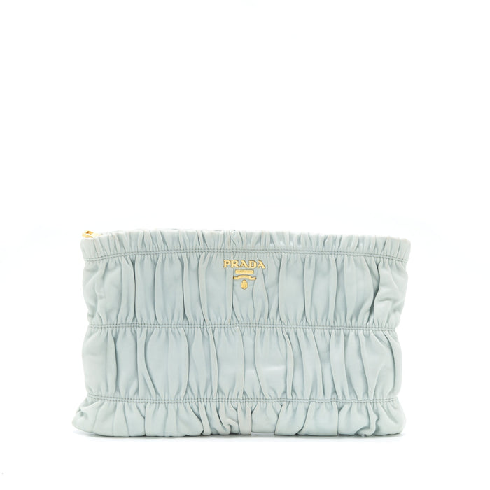 PRADA NAPPA GAUFRE CLUTCH LIGHT BLUE SHW