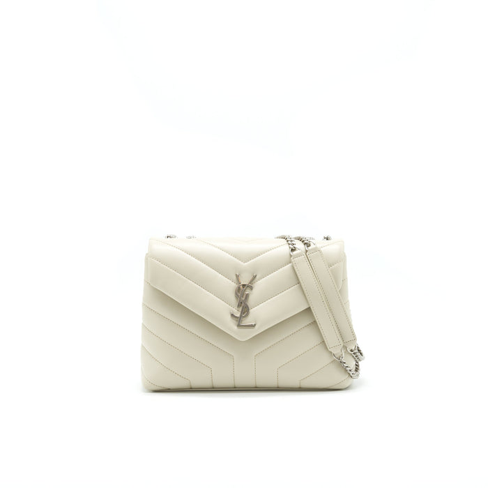 SAINT LAURENT LOU LOU SMALL QUILTED Y LEATHER SHOULDER BAG IN WHITE