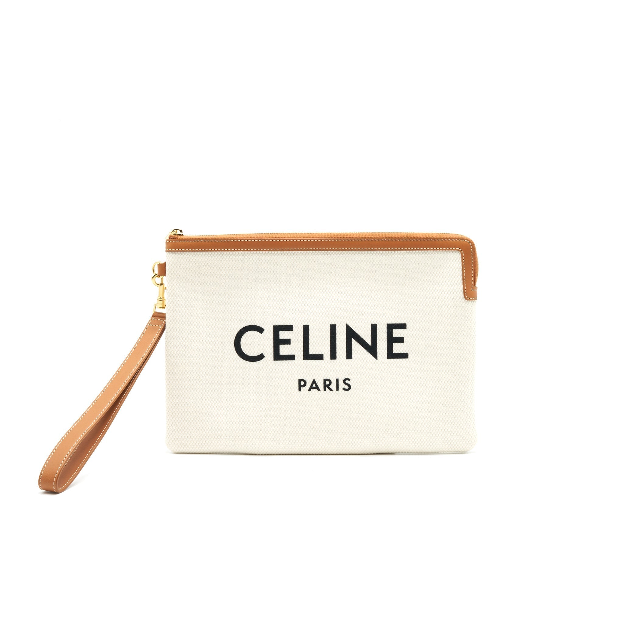 CELINE LOGO ZIP SMALL CANVAS POUCH WITH STRAP