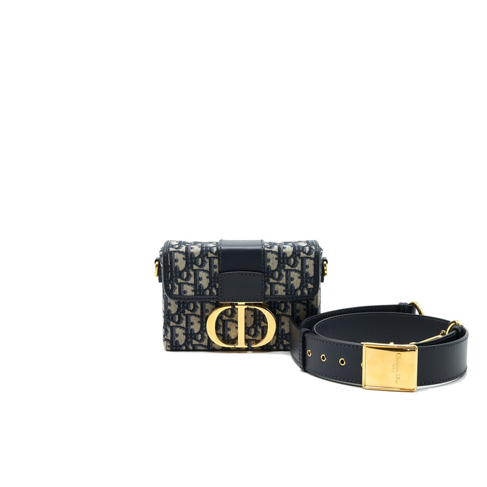 CHRISTIAN DIOR 30 MONTAIGNE BOX BAG OBLIQUE CANVAS BLUE