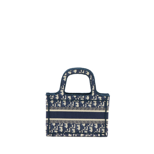 DIOR MINI BOOK TOTE BLUE OBLIQUE EMBROIDERY