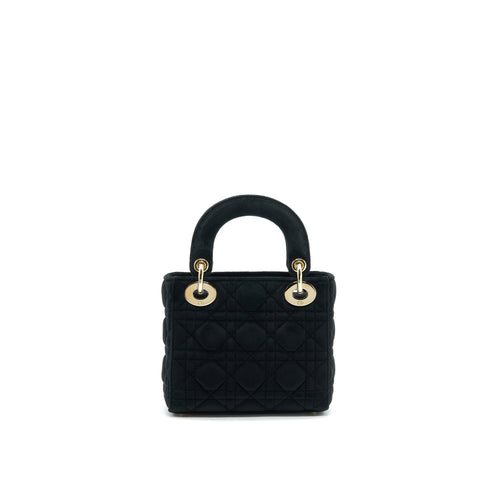 CHRISTIAN DIOR MINI LADY DIOR IN VELVET BLACK WITH LIGHT GOLD HARDWARE AND WHITE CRYSTAL