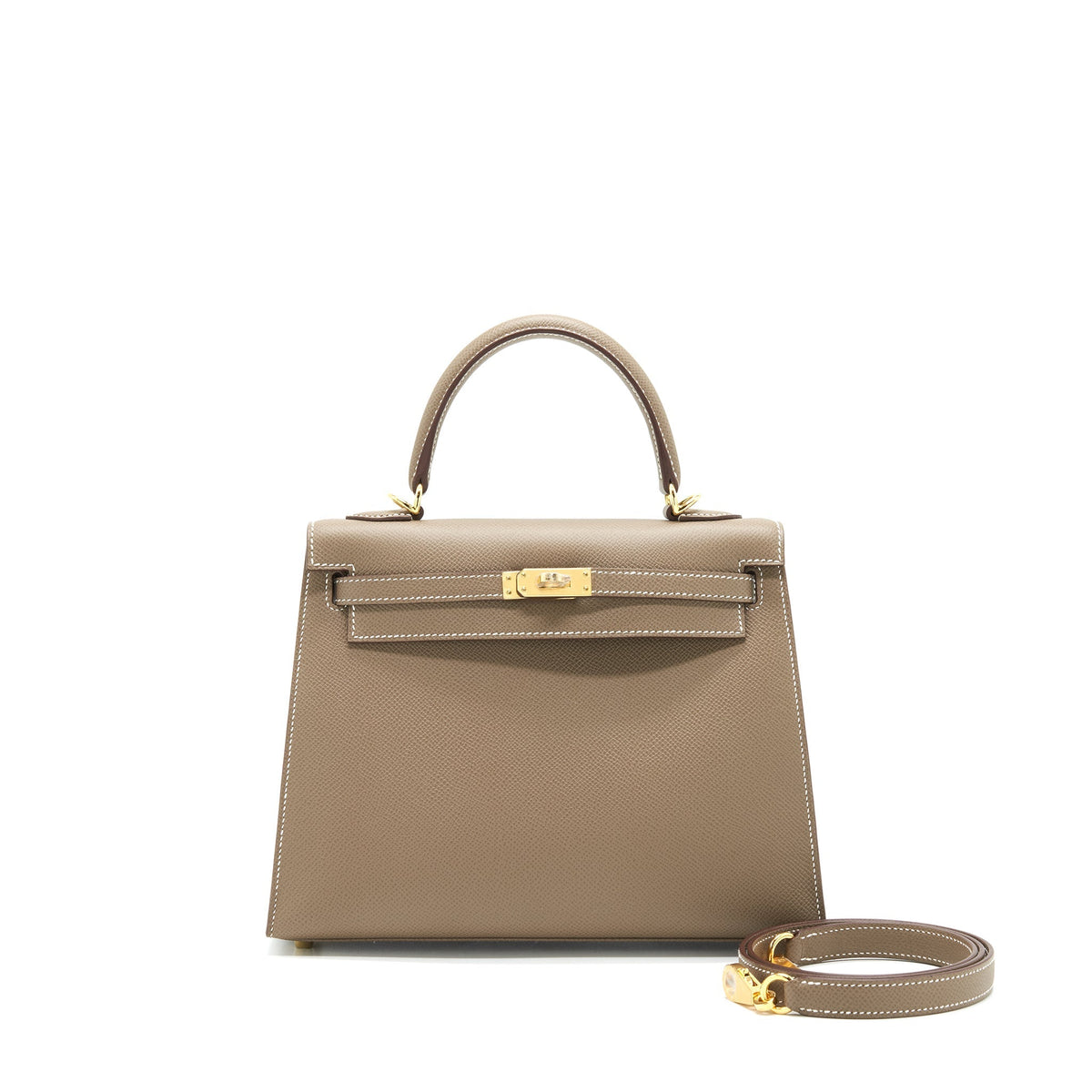 HERMES KELLY 25 SELLIER ETOUPE EPSOM LEATHER GHW
