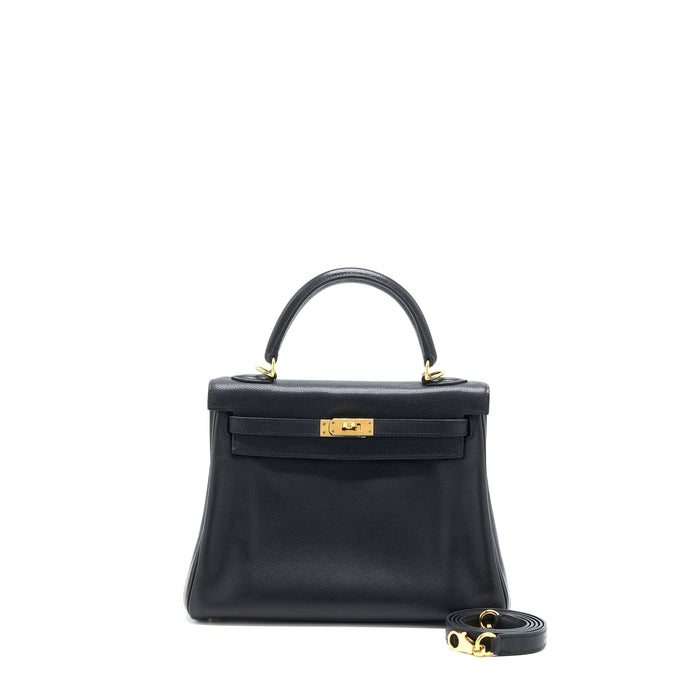 HERMES VINTAGE KELLY 25 EVERCOLOR BLACK GHW