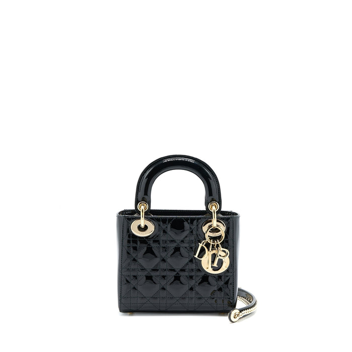 DIOR MINI LADY DIOR PATENT BLACK LGHW