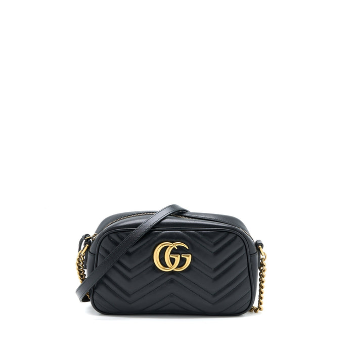 GUCCI GG MARMONT CAMERA BAG BLACK BRUSHED GHW