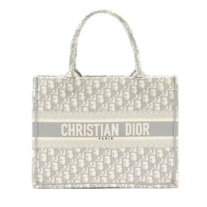 DIOR MEDIUM BOOK TOTE GREY OBLIQUE EMBROIDERY