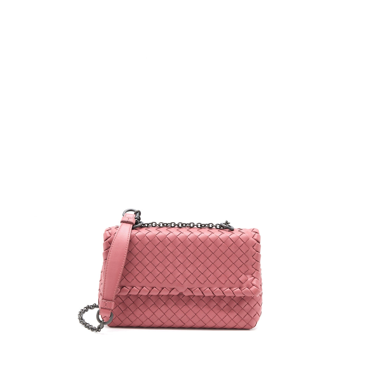 BOTTEGA VENETA OLYMPIA CHAIN BAG NAPPA DARK PINK WITH BLACK HARDWARE