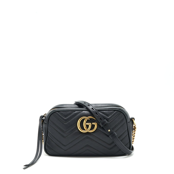 GUCCI MARMONT SMALL MATELASSE SHOULDER BAG BLACK GHW