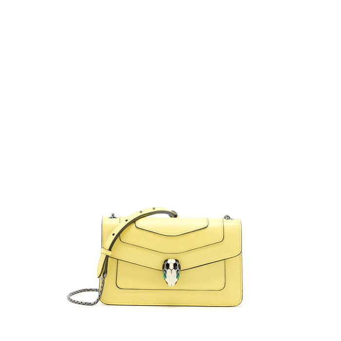 BVLGARI SERPENTI FOREVER CROSSBODY BAG CALFSKIN YELLOW WITH BLACK HARDWARE