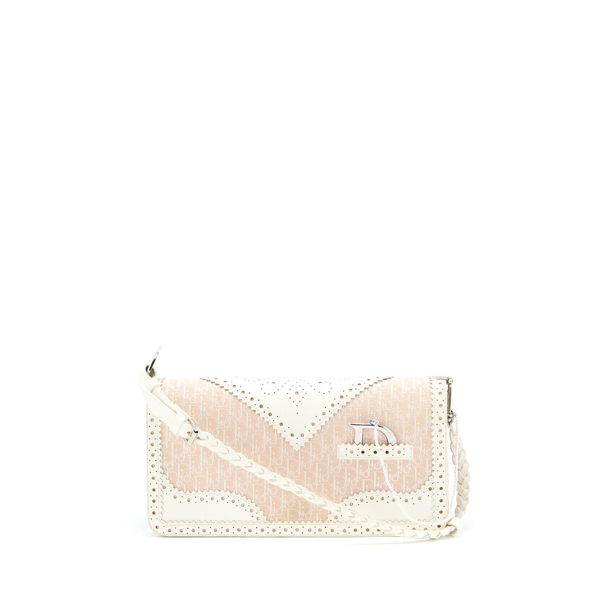 DIOR PINK LOGO MONOGRAM LACE HANDBAG PEARL D STRAP CHARM SHW