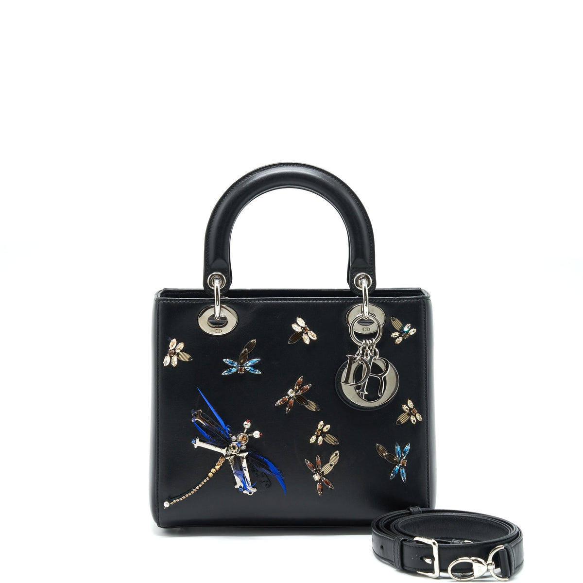 DIOR MEDIUM LADY DIOR LIMITED EDITION LAMBSKIN BLACK/MULTICOLOR SHW