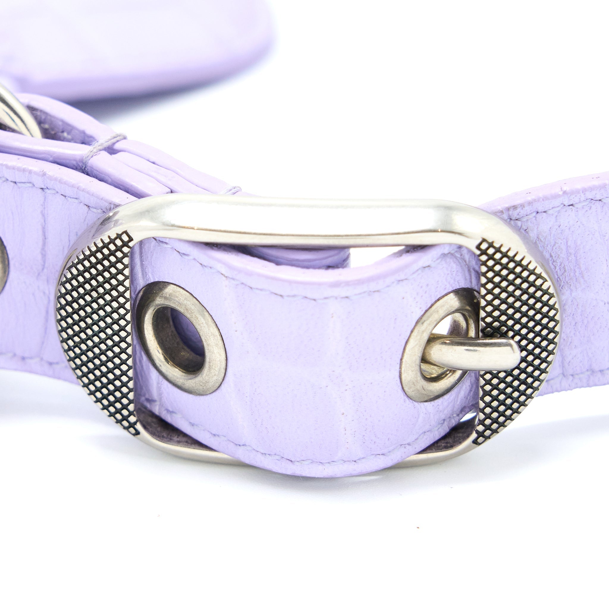 BALENCIAGA LE CAGOLE XS SHOULDER BAG CROC EMBOSSED CALFSKIN LIGHT PURPLE SHW