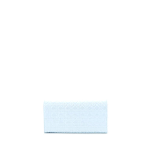 DIOR FLAP WALLET WITH CHAIN PATENT LIGHT BLUE WITH BLUE HARDWARE