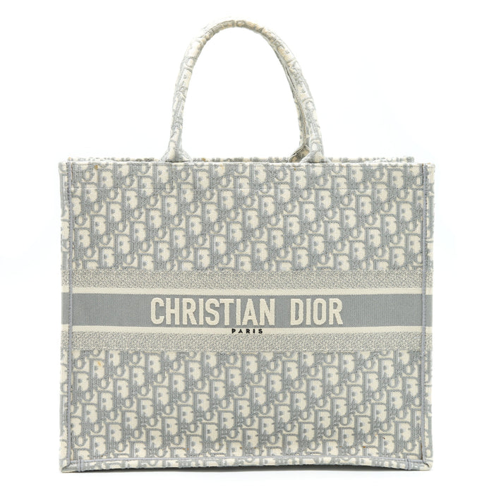 DIOR LARGE DIOR BOOK TOTE GREY OBLIQUE EMBROIDERY