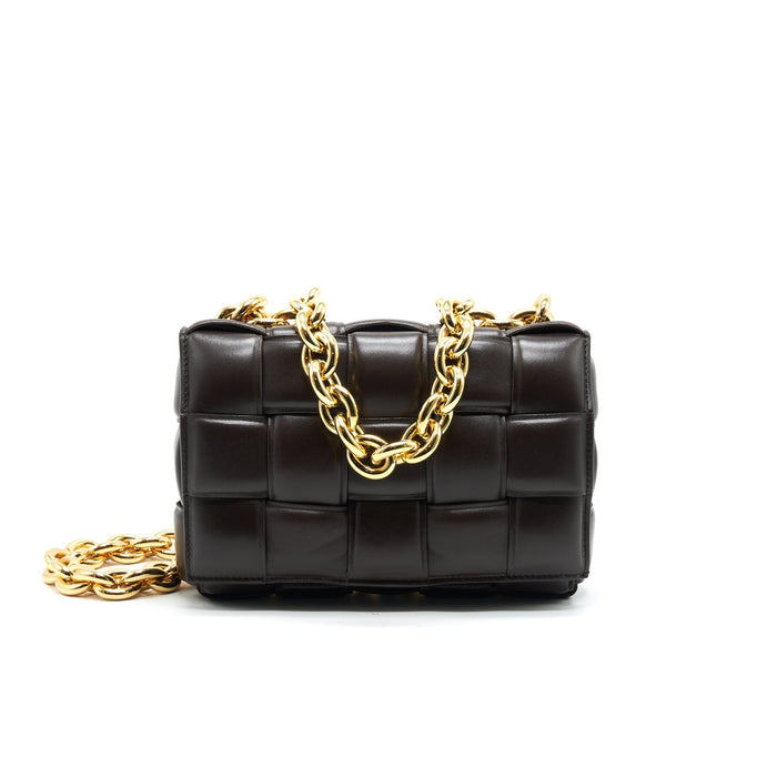 BOTTEGA VENETA CASSETTE BAG WITH CHAIN BROWN GHW