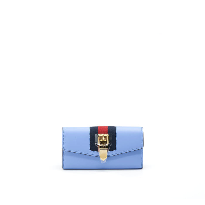 GUCCI SYLVIE LEATHER CONTINENTAL LONG WALLET IN BLUE