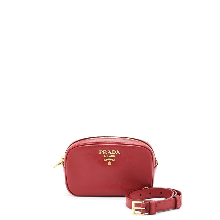 PRADA CROSSBODY/BELT BAG SAFFIANO RED GHW