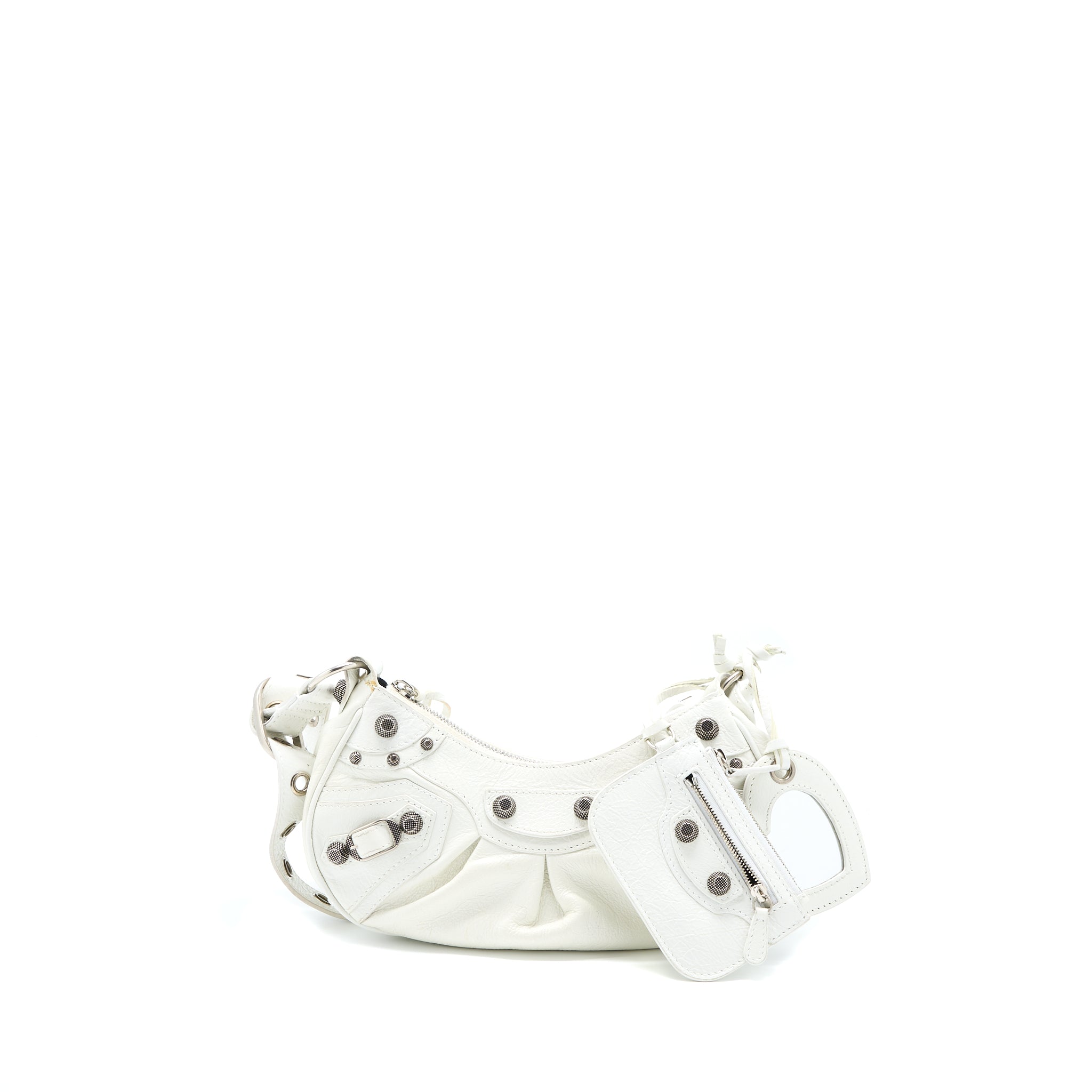 BALENCIAGA LE CAGOLE XS SHOULDER BAG LAMBSKIN WHITE SHW