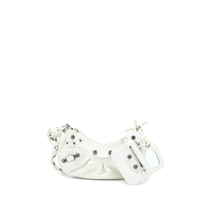 BALENCIAGA LE CAGOLE XS SHOULDER BAG LAMBSKIN WHITE SHW